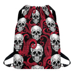 Red Octopus Skull Pattern Print Drawstring Backpack