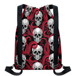 Red Octopus Skull Pattern Print Drawstring Backpack