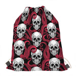 Red Octopus Skull Pattern Print Drawstring Bag