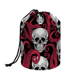 Red Octopus Skull Pattern Print Drawstring Makeup Bag