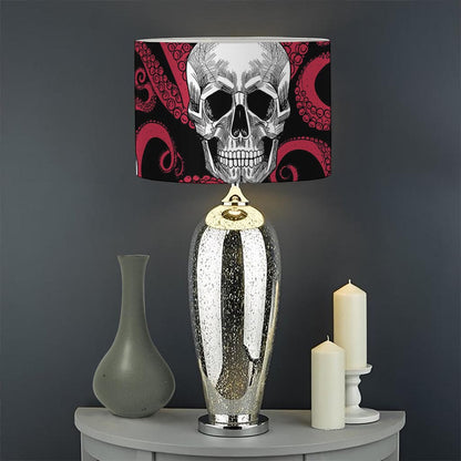 Red Octopus Skull Pattern Print Drum Lamp Shade