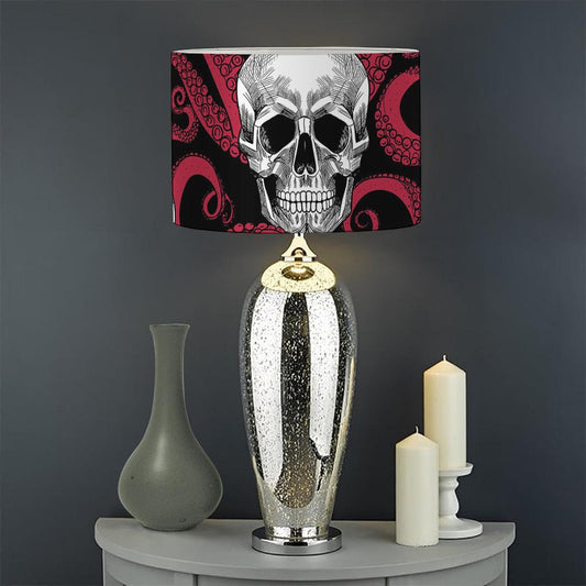 Red Octopus Skull Pattern Print Drum Lamp Shade