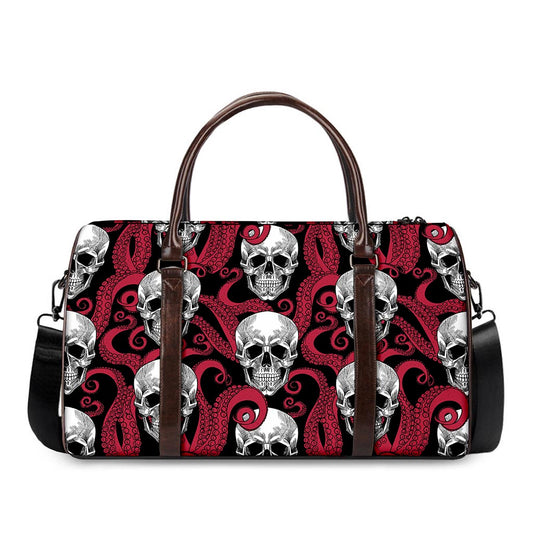 Red Octopus Skull Pattern Print Duffle Bag