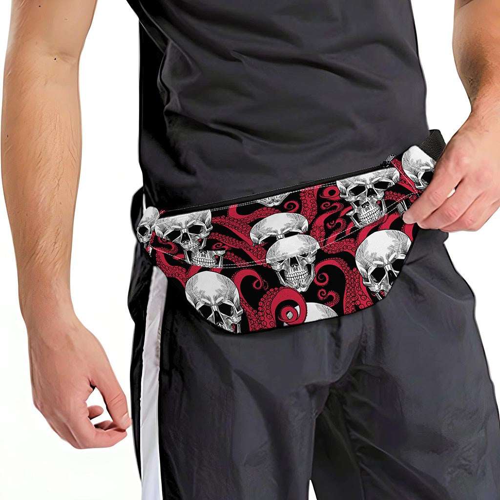 Red Octopus Skull Pattern Print Fanny Pack