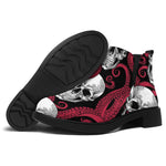 Red Octopus Skull Pattern Print Flat Ankle Boots