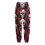 Red Octopus Skull Pattern Print Fleece Lined Knit Pants