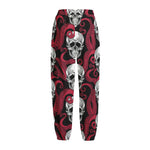 Red Octopus Skull Pattern Print Fleece Lined Knit Pants