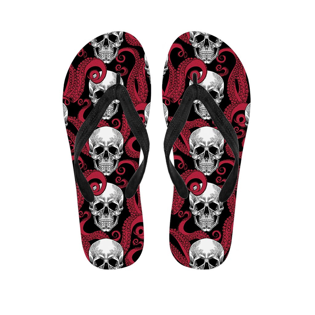 Red Octopus Skull Pattern Print Flip Flops