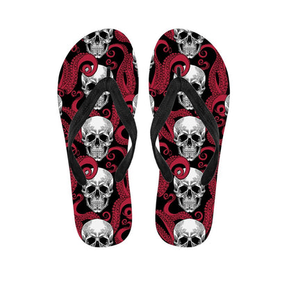 Red Octopus Skull Pattern Print Flip Flops