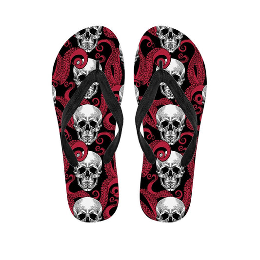 Red Octopus Skull Pattern Print Flip Flops
