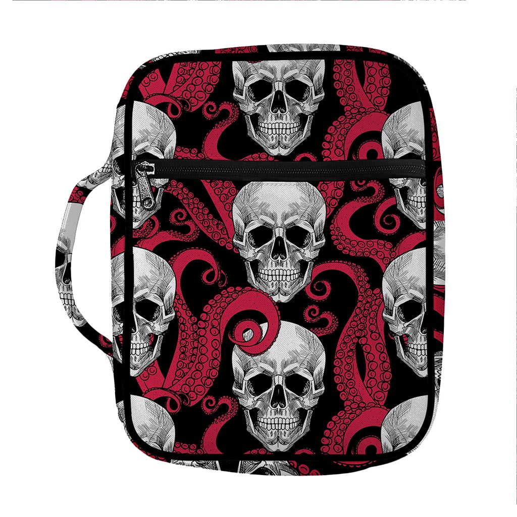 Red Octopus Skull Pattern Print Front Pocket Bible Bag