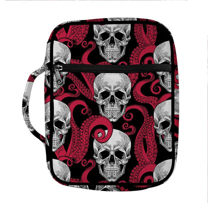 Red Octopus Skull Pattern Print Front Pocket Bible Bag