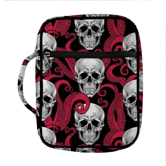 Red Octopus Skull Pattern Print Front Pocket Bible Bag