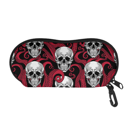 Red Octopus Skull Pattern Print Glasses Case