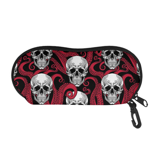 Red Octopus Skull Pattern Print Glasses Case