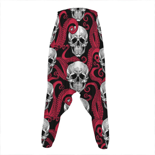 Red Octopus Skull Pattern Print Hammer Pants