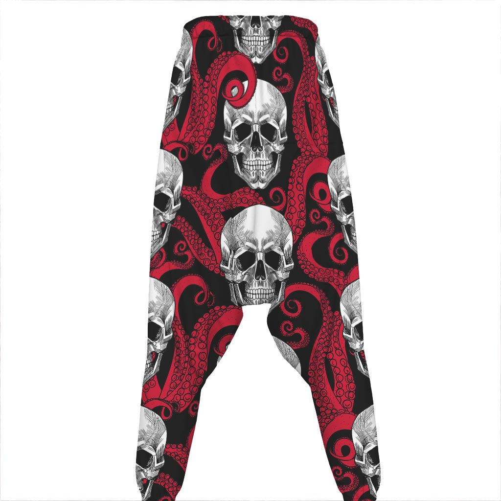 Red Octopus Skull Pattern Print Hammer Pants