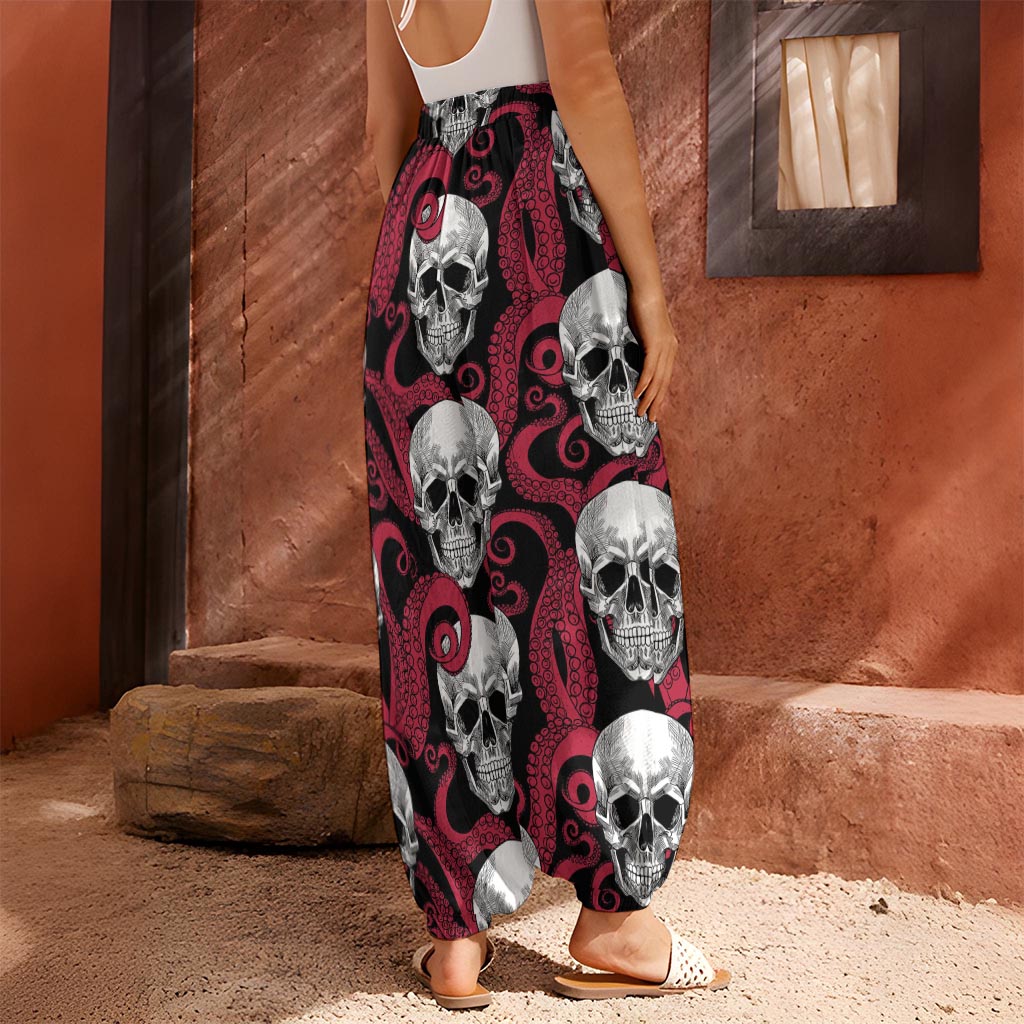 Red Octopus Skull Pattern Print Harem Pants