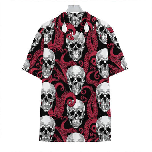 Red Octopus Skull Pattern Print Hawaiian Shirt