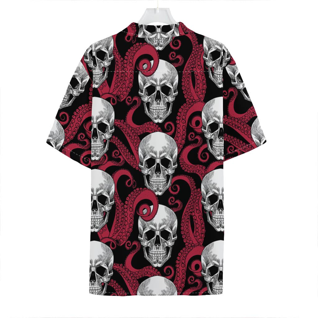 Red Octopus Skull Pattern Print Hawaiian Shirt