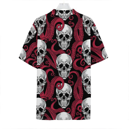 Red Octopus Skull Pattern Print Hawaiian Shirt