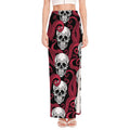 Red Octopus Skull Pattern Print High Slit Maxi Skirt