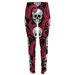 Red Octopus Skull Pattern Print High-Waisted Pocket Leggings