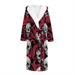 Red Octopus Skull Pattern Print Hooded Bathrobe