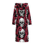 Red Octopus Skull Pattern Print Hooded Bathrobe