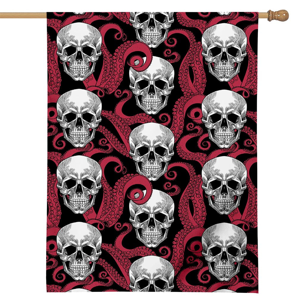 Red Octopus Skull Pattern Print House Flag