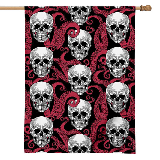 Red Octopus Skull Pattern Print House Flag