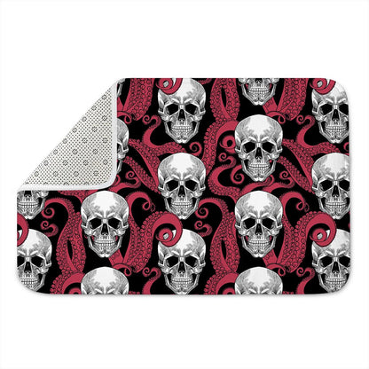 Red Octopus Skull Pattern Print Indoor Door Mat