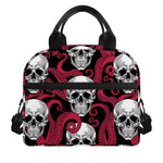 Red Octopus Skull Pattern Print Insulated Lunch Bag