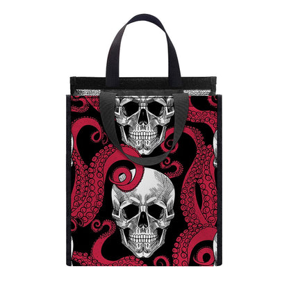 Red Octopus Skull Pattern Print Insulated Lunch Tote