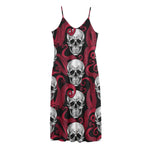 Red Octopus Skull Pattern Print Jersey Midi Cami Dress