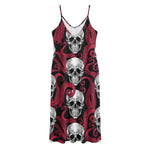 Red Octopus Skull Pattern Print Jersey Midi Cami Dress