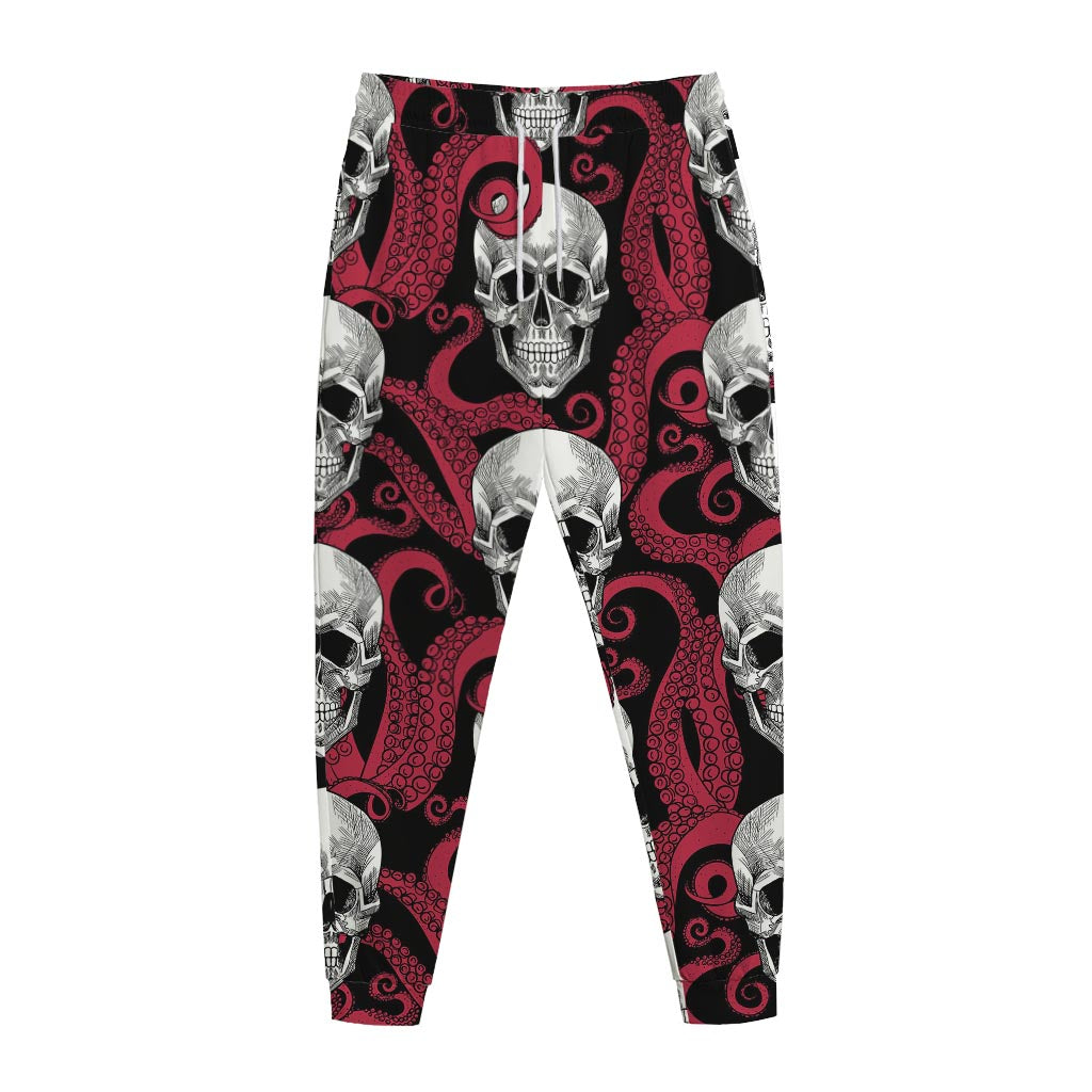 Red Octopus Skull Pattern Print Jogger Pants