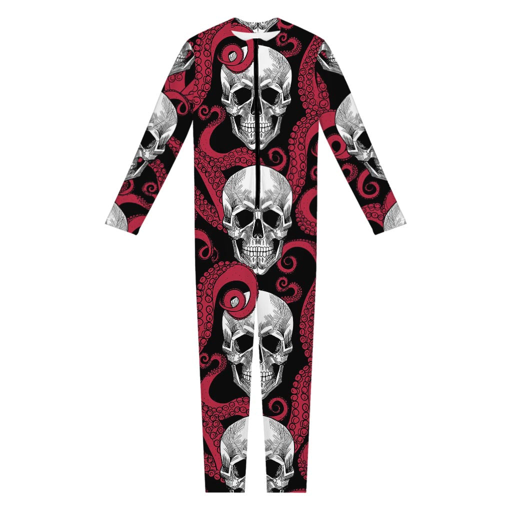 Red Octopus Skull Pattern Print Jumpsuit