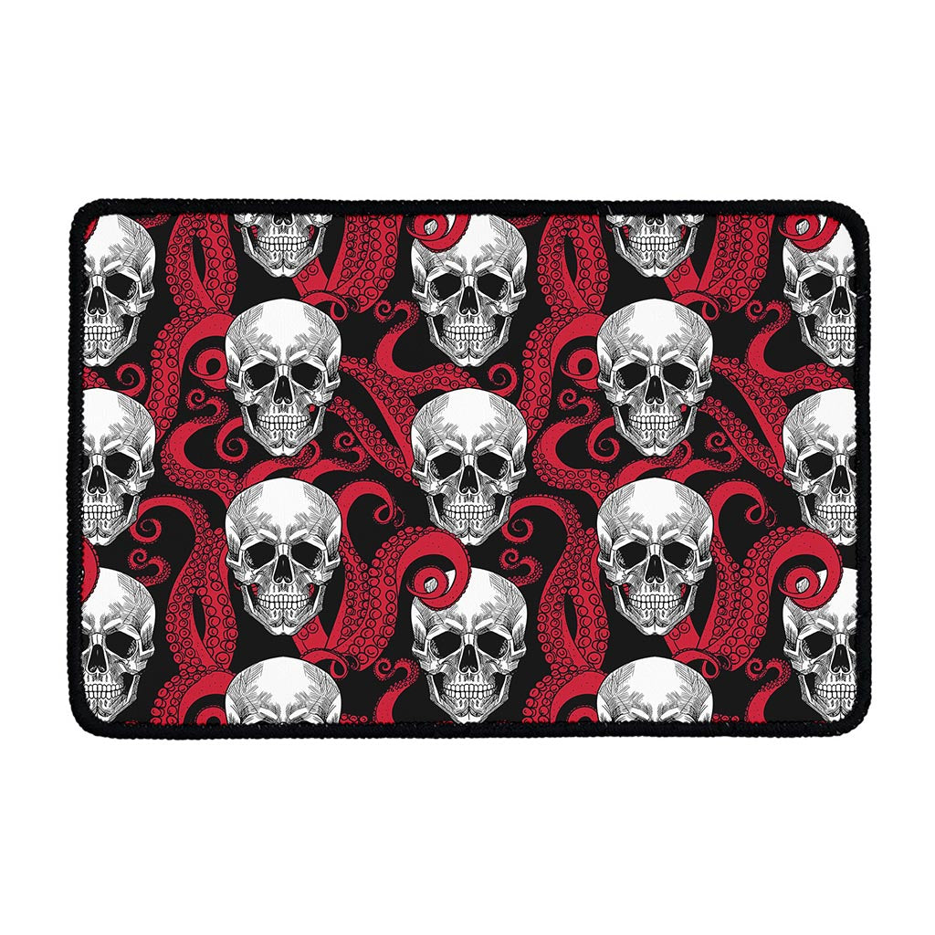 Red Octopus Skull Pattern Print Kitchen Mat