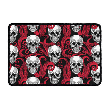 Red Octopus Skull Pattern Print Kitchen Mat