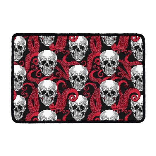 Red Octopus Skull Pattern Print Kitchen Mat