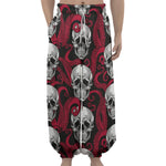 Red Octopus Skull Pattern Print Lantern Pants