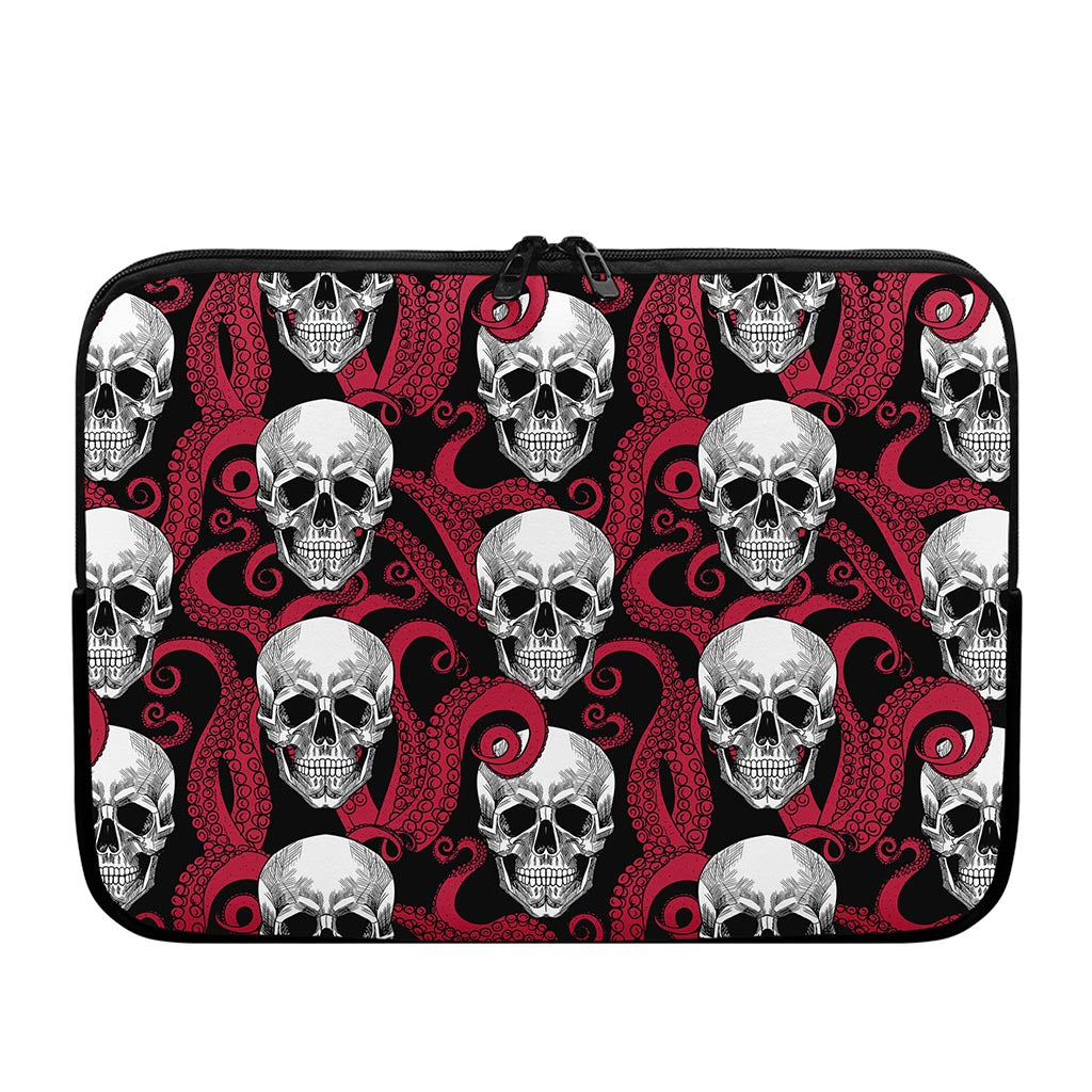 Red Octopus Skull Pattern Print Laptop Sleeve