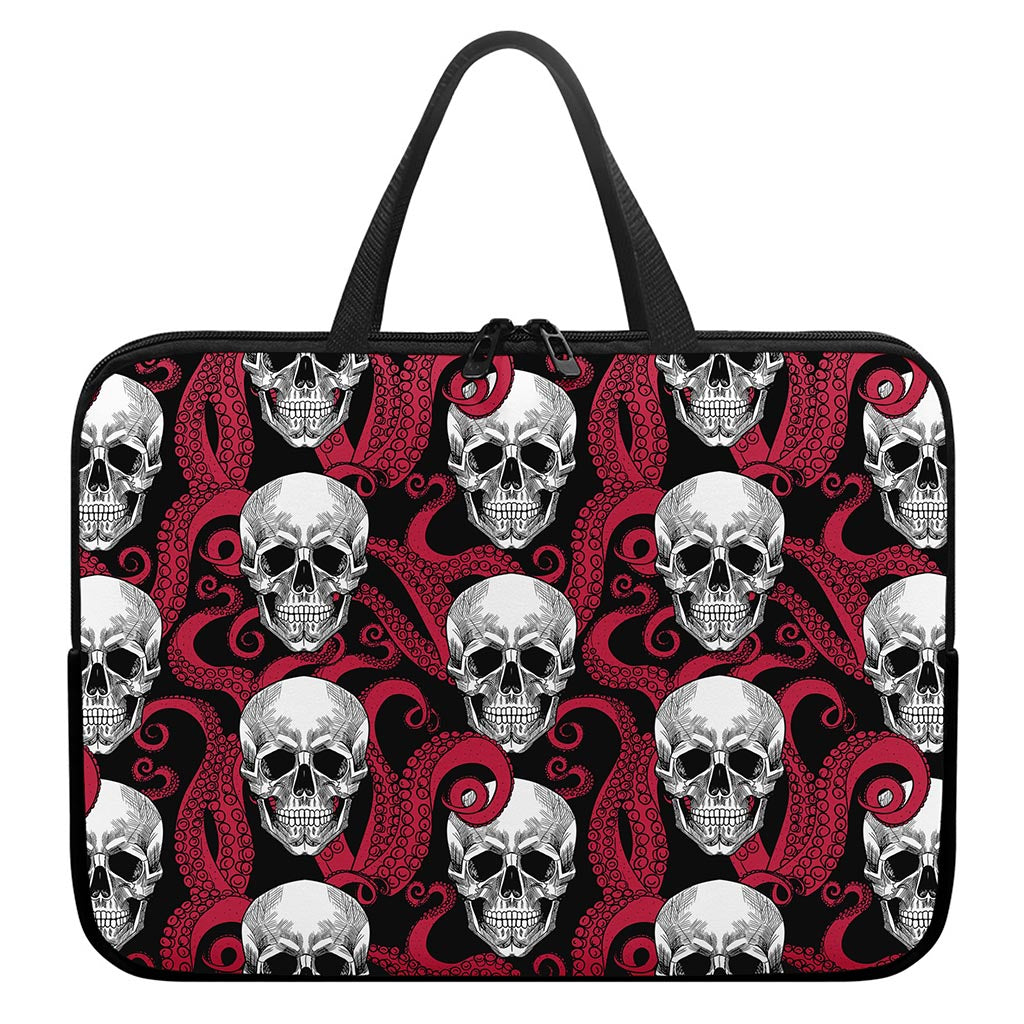 Red Octopus Skull Pattern Print Laptop Sleeve With Handle