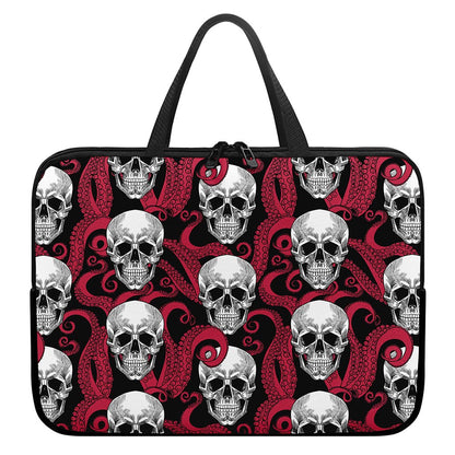 Red Octopus Skull Pattern Print Laptop Sleeve With Handle