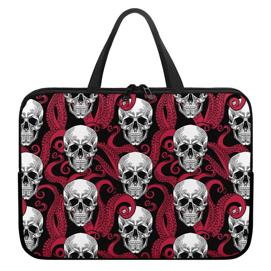 Red Octopus Skull Pattern Print Laptop Sleeve With Handle