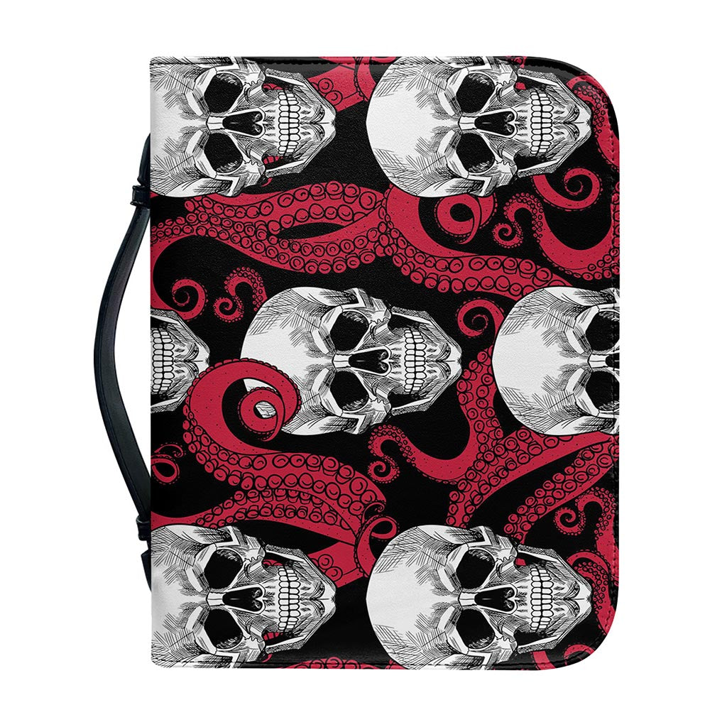 Red Octopus Skull Pattern Print Leather Bible Cover