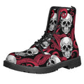 Red Octopus Skull Pattern Print Lace-Up Boots