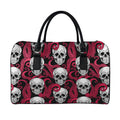 Red Octopus Skull Pattern Print Leather Duffel Bag