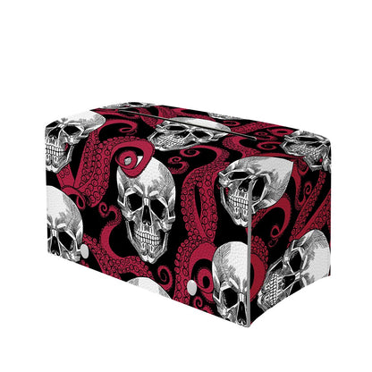 Red Octopus Skull Pattern Print Leather Tissue Box Cover